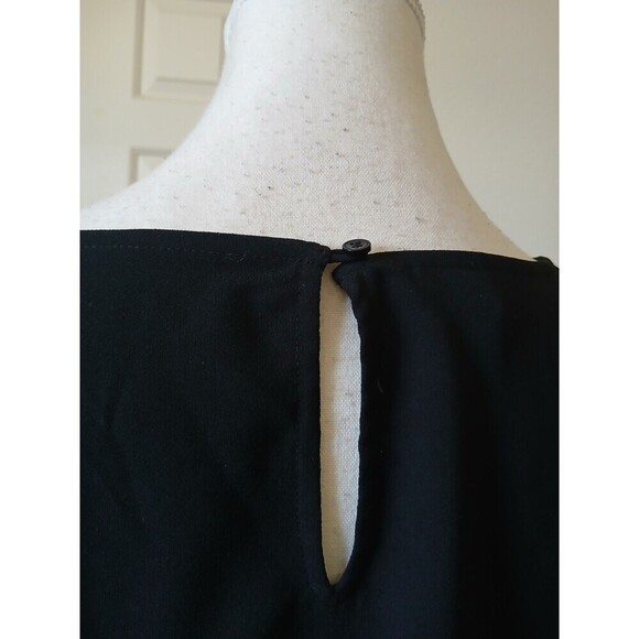 Talbots Womens Blouse Side‎ Tie Black Large Round Neck Long Sleeve Minimalist - Picture 4 of 16